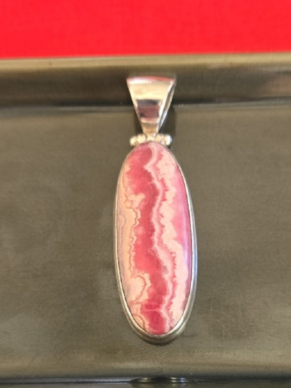 925 Sterling Silver Rhodochrosite Elongated Pendant